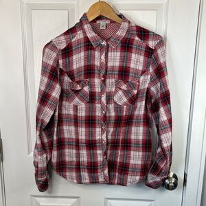 Dalia Collection Red and White Plaid Shirt